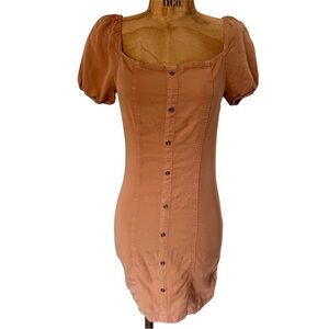 NWT Love Tree Tan Button-Front Tencel Mini Dress M